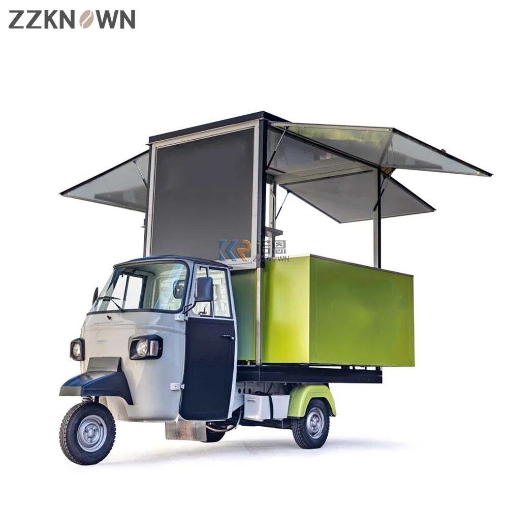 China Factory Mobile Food Tricycle 3 Wheels Electric Car Best Folding Coffee Piaggio Ape Food Truck