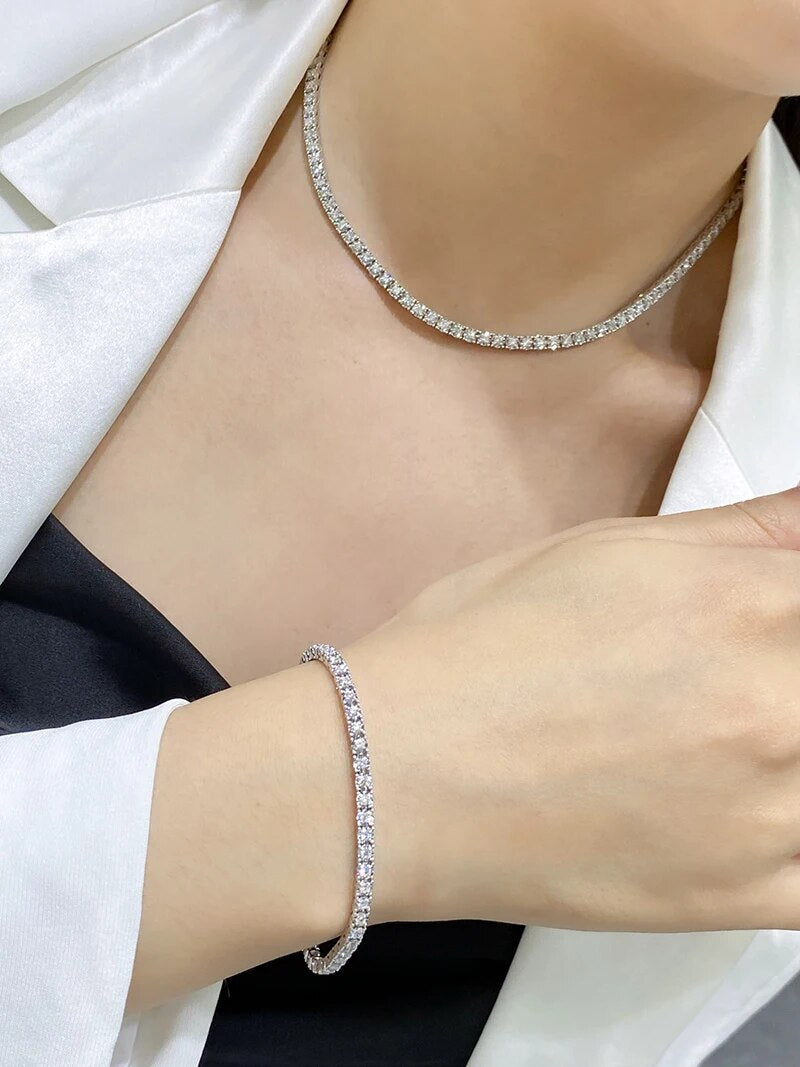 LUOWEND 18K White Gold Necklace Luxury Real Natural Diamond Elegant Tennis Necklace Minimalist Style Jewelry for Women Party