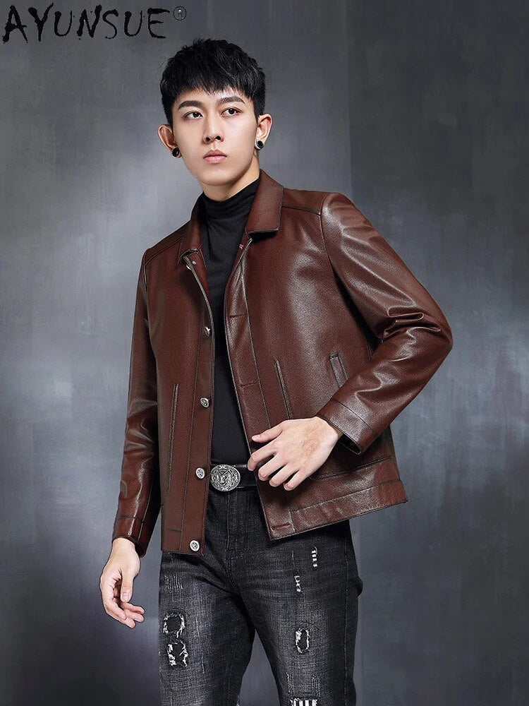 2024 Men's Clothing New Genuine Cowhide Leather Jacket Men Motorcycle Coat 90% Duck Down Jackets Hommes Veste LXR763