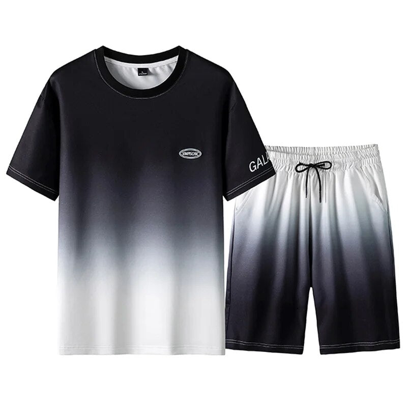 Plus Size 4XL Men Ice Silk T-shirt Shorts 2PCS Men's Suit 2024 Summer Male Streetwear Casual Sets High Quality Dropshipping