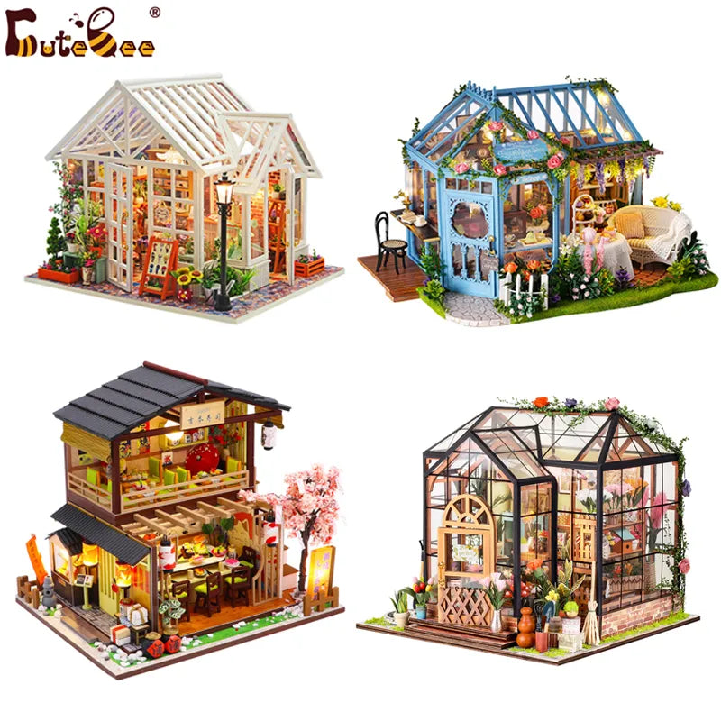 CUTEBEE DIY Dollhouse Wooden Miniature Mini Doll House with Garden to Build Furniture Kit Casa Toys for Children Birthday Gift