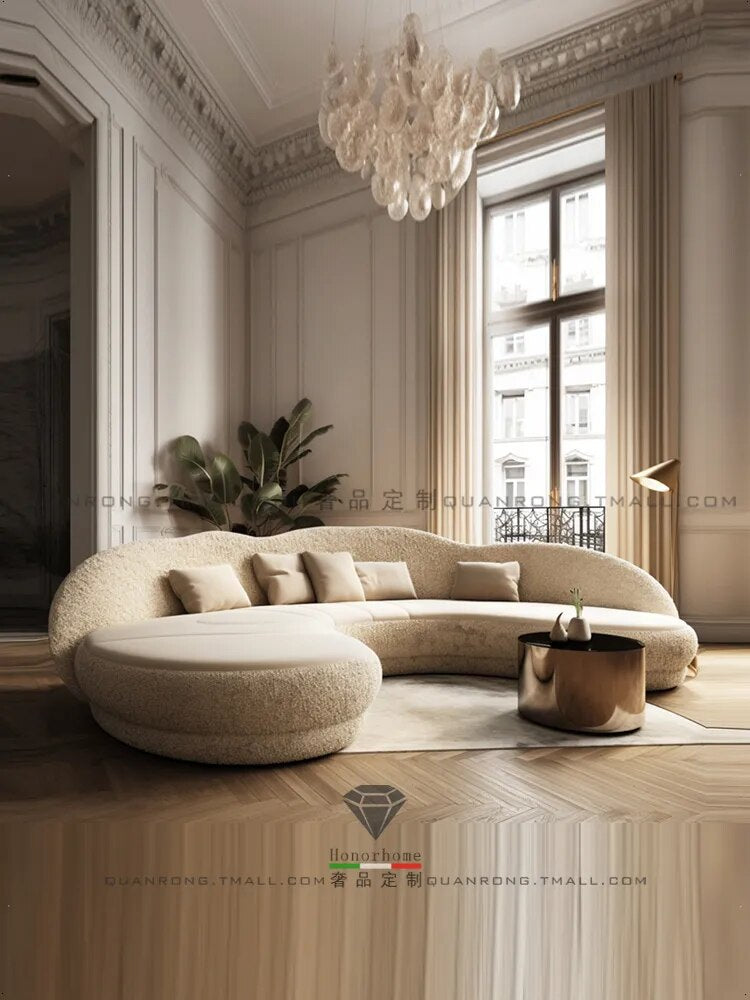 Cream Wind Beauty Salon Creative Sofa French Cream Wind Furniture House Quiet Wind Sofa Lamb Velvet Arc Sofa