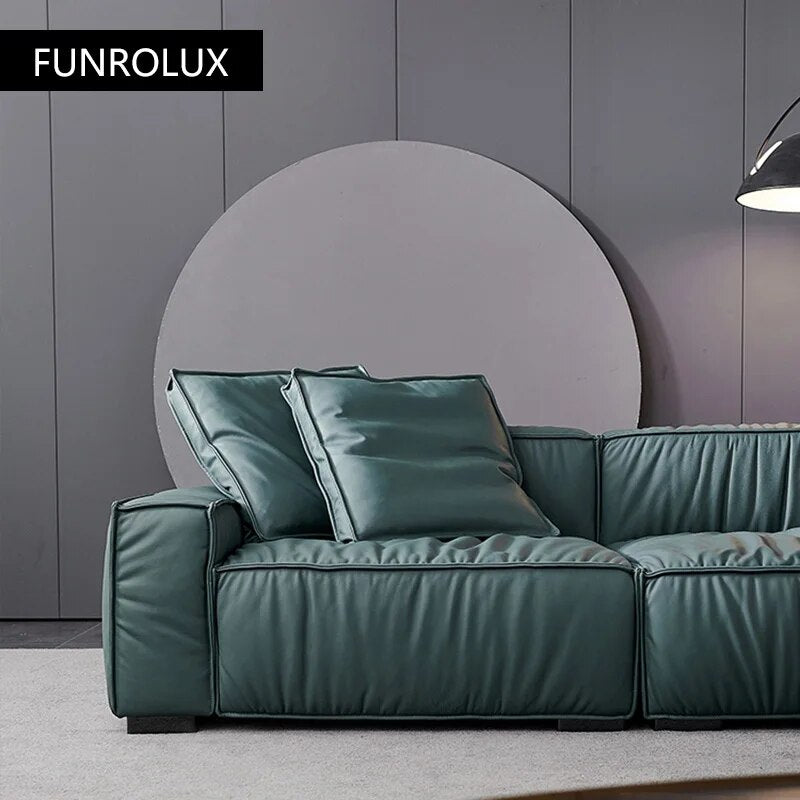 Modern minimalist modern light luxury leather sofa large apartment living room first layer cowhide high-end furniture