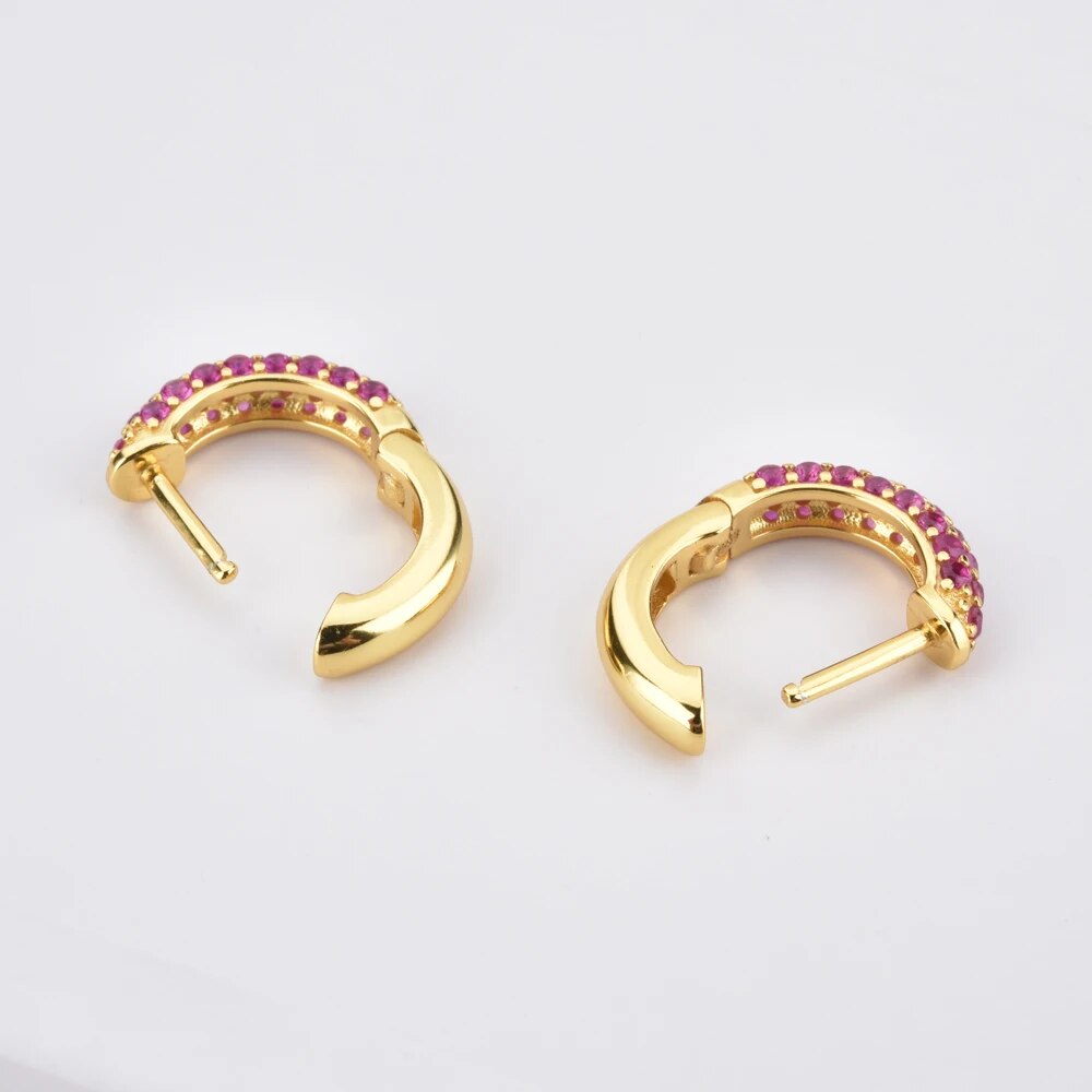 ANDYWEN 925 Sterling Silver Rose Red Purple Zircon Circle Hoops Round Women Luxury Crystal CZ Loops Piercing Ohrringe Jewelry