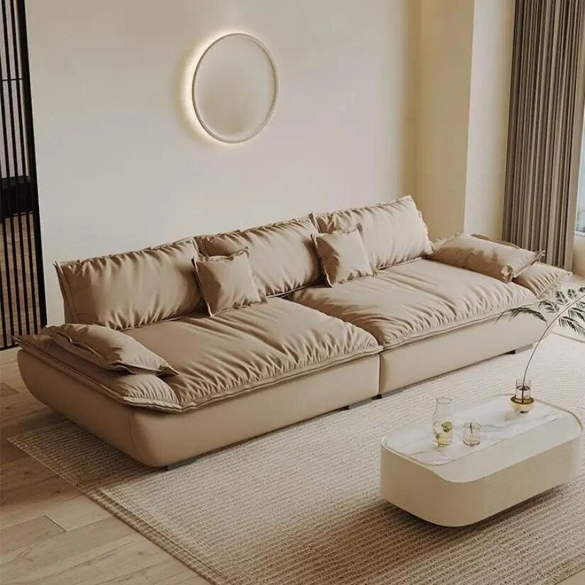 Light Iuxury In-line Sofa Living Room Size Apartment Three-bit Minimalist Wabi-sabi Cream Wind Sailing Combination