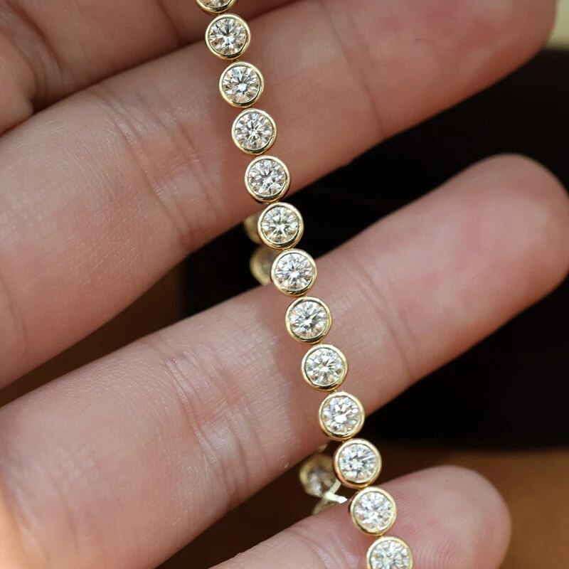 Aazuo 18K Jewelry Yellow Gold Real Diamond 5.5ct Classic Round Tennis Bracelet For Woman Upscale Trendy Wedding Engagement Party