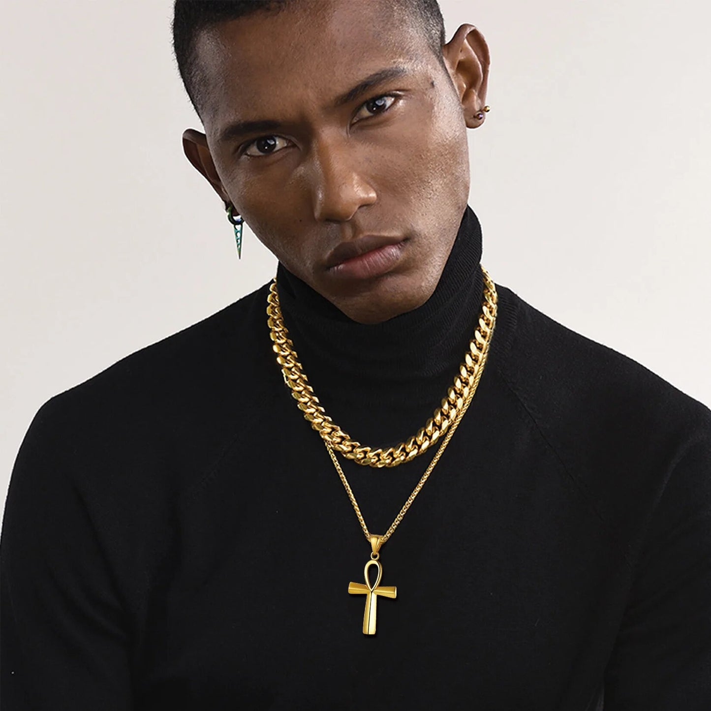 U7 Ankh Amulet Pendant The Key of the Nile Stainless Steel Necklace Chain For Men Egyptian Symbol  Life Cross Gifts Jewelry