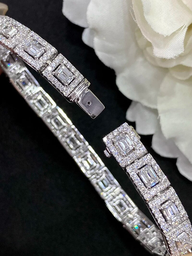 LUOWEND 100% 18K White Gold Bracelet Luxury Real Natural Diamonds 7.8carat Bracelet Wedding Jewelry for Women Engagement Party