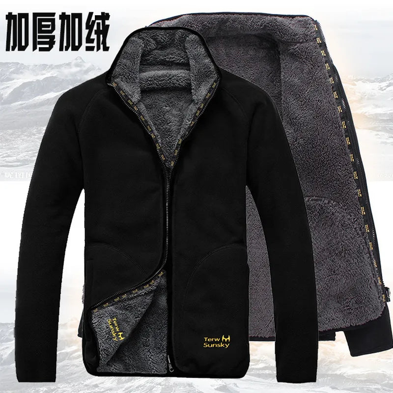 Outdoor cold resistance on both sides polar fleece pullover men's thickening and wool cardigan coat Jackets - KAISERINC