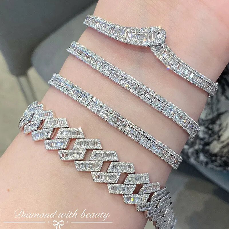 LUOWEND 100% 18K White Gold Bracelet Luxury Design 6.3carat Real Natural Diamond Bracelet for Women Wedding High Jewelry