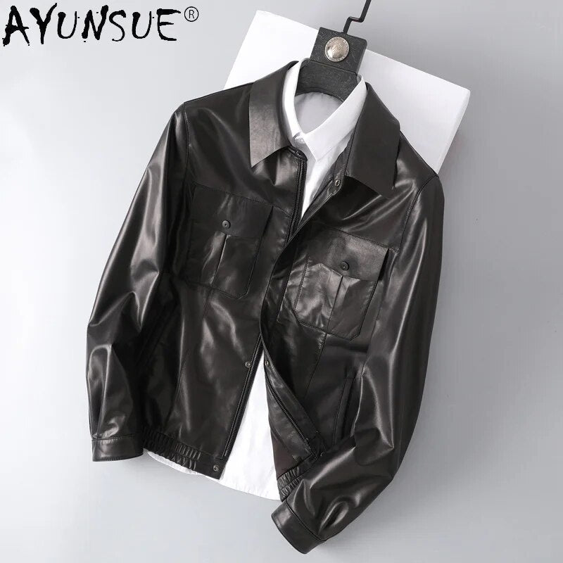 Men Jacket Short Men's Clothing 2024 Mens Genuine Sheepskin Leather Jackets Casual Korean Clothes Ropa Hombre LXR452