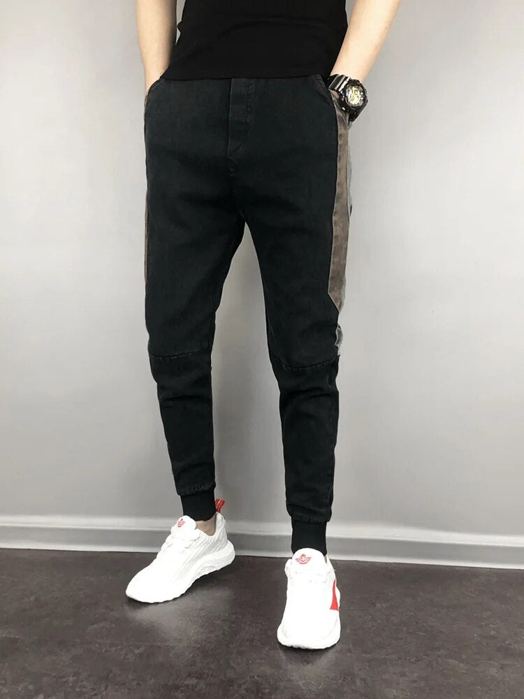 Fashion Men Slim Fit Side Patchwork Joggers Pencil Pants Elastic Waist Sweatpants Casual Streetwear Spring Long Trousers Male