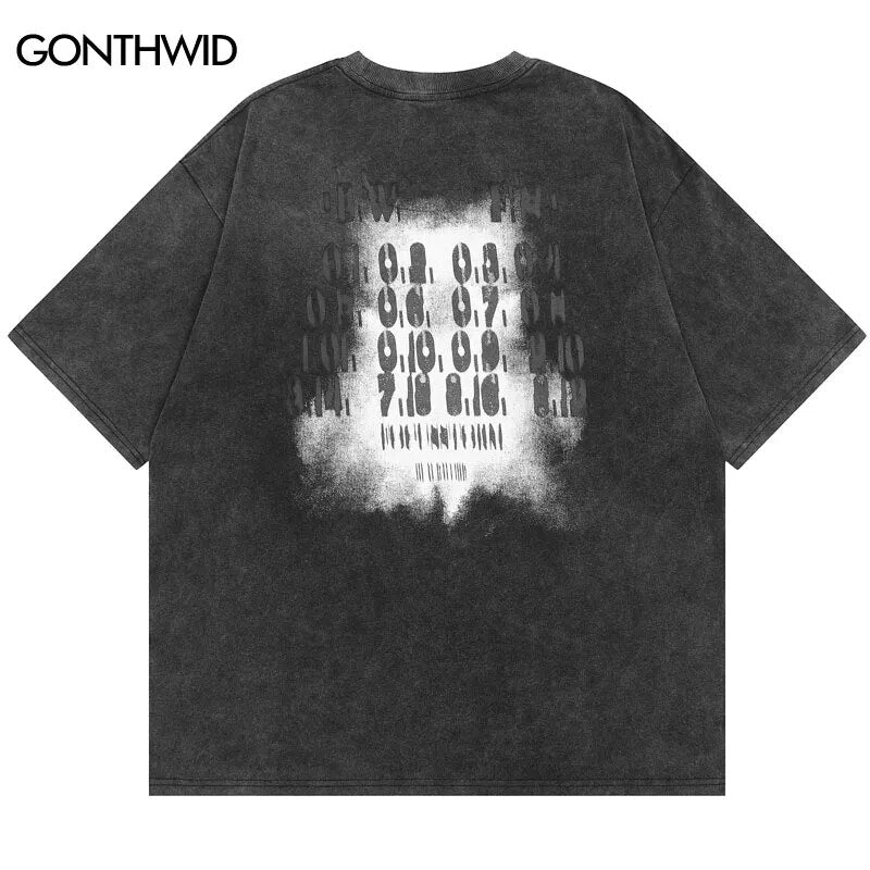 Vintage T Shirt Men Streetwear Hip Hop Letter Graphic Print Washed Tshirt Punk Gothic Cotton Tee Shirts Men Harajuku Fashion Top