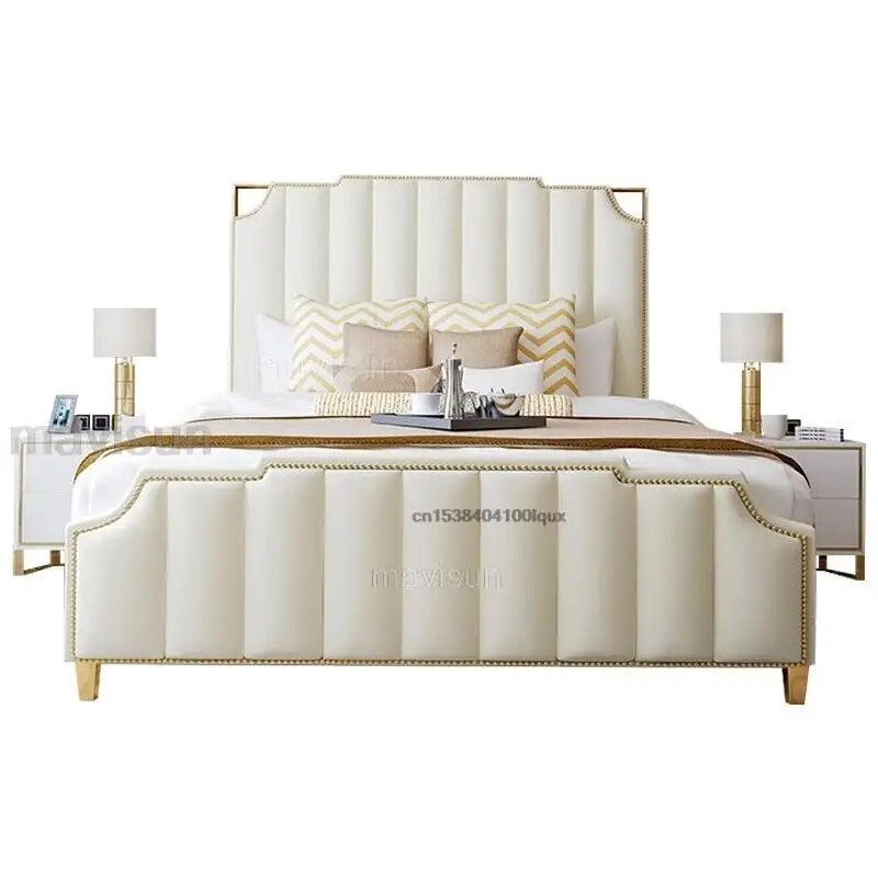 Nordic Modern Luxury Double Bed For Bedroom Furniture Sets Storage Leather Bad+Mattress+2 Nightstand