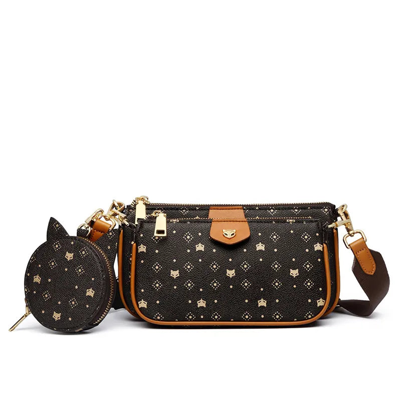 FOXER Women 3 in 1 Set Luxury Signature Printing Crossbody Bag with Coin Purse PVC Leather Monogram Bags Fashion Shoulder Bag