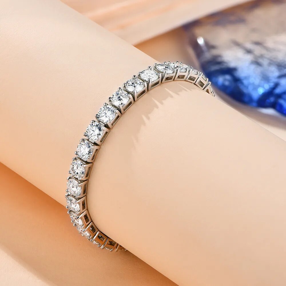 ATTAGEMS Solid 925 Sterling Silver Moissanite Tennis Bracelets for Women Round 3.5mm Charm Bracelet for Engagement Party Gifts
