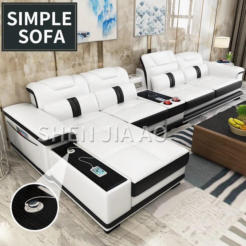 Multi-function Living Room Leather Sofa Simple Modern Lazy Sofa Smart Sofa Combination Large Size Leather Sofa 1PC Furniture