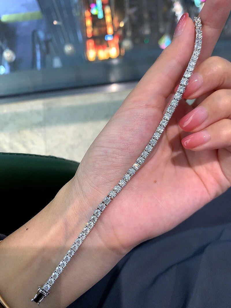 LUOWEND 18K White Gold Bracelet Real Natural Diamond Bangle Classic Party Tennis Bracelets for Women Customize