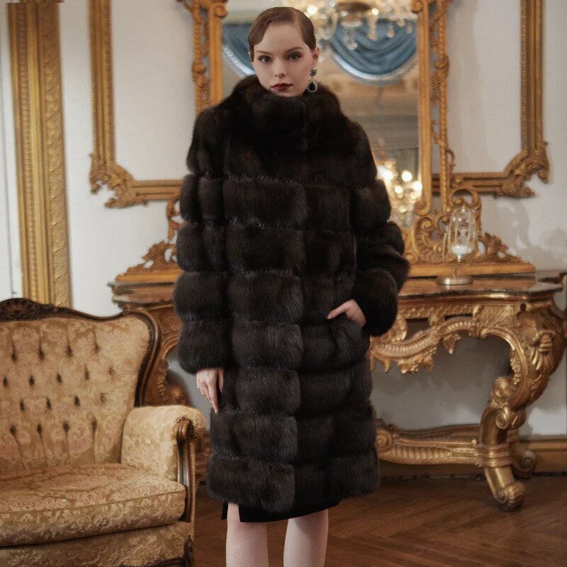 Women's Fur Coat 2223 Trend Natural Long The Sable Mink Fur Outerwear Jackets Trench Coats New in Outdoor Clothes Clothing