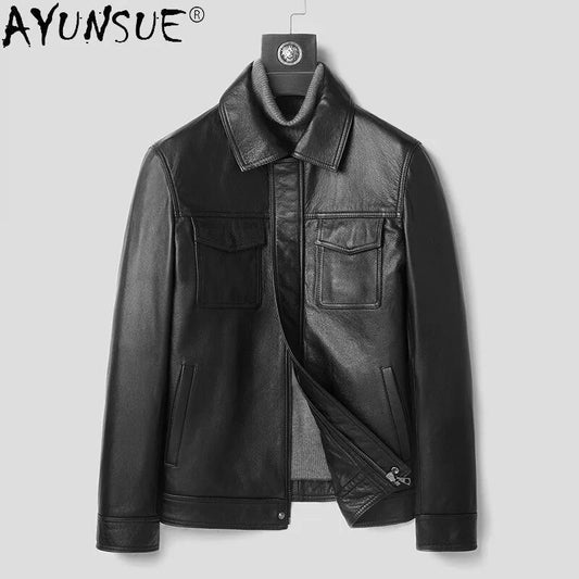 New Men's Genuine Cowhide Leather Jacket Men Clothing Autumn Clothes Winter Jackets Mens Zipper Coat Hommes Veste LXR957