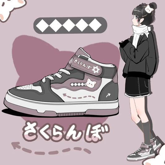 Amy and Michael Kawaii High Top Sneakers for Girls Students Casual Tennis Shoes Female Women Warm Plush Cotton Padded Shoes
