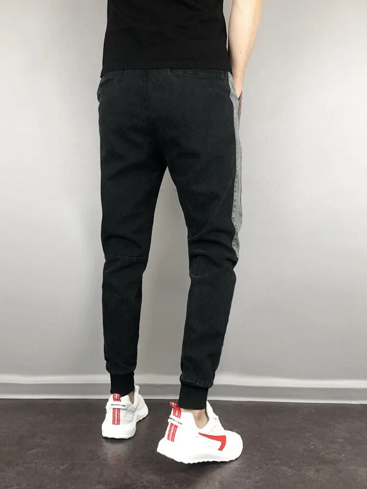 Fashion Men Slim Fit Side Patchwork Joggers Pencil Pants Elastic Waist Sweatpants Casual Streetwear Spring Long Trousers Male