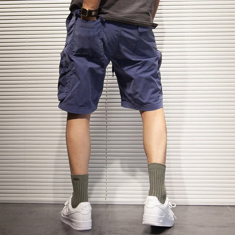 2024 Retro Men's Zip Pocket Cargo Shorts Loose Straight Outdoor Casual Five-Point Pants Male