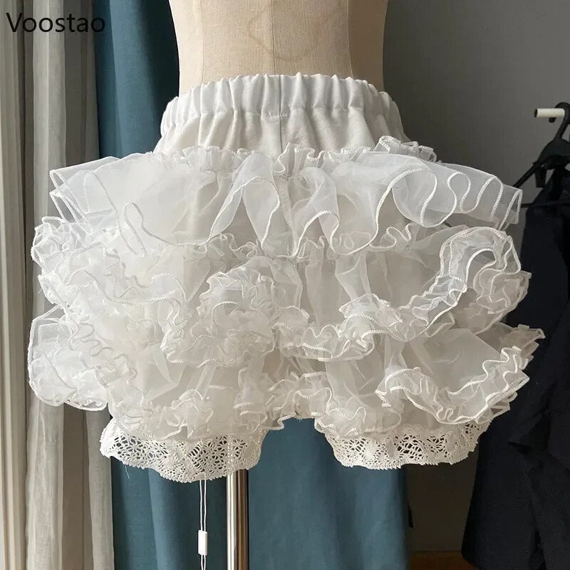 Kawaii Lolita Safety Short Pants Japanese Women Gothic Y2k Mesh Fluffy Shorts Petticoat Underpants Girls Princess JK Bloomers