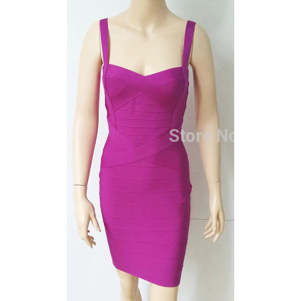 2023 New Women Sexy Spaghetti Strap Rayon HL Elastic Celebrity Bandage Dress Bodycon Mini Club Evening Party Dresses Drop Ship - KAISERINC