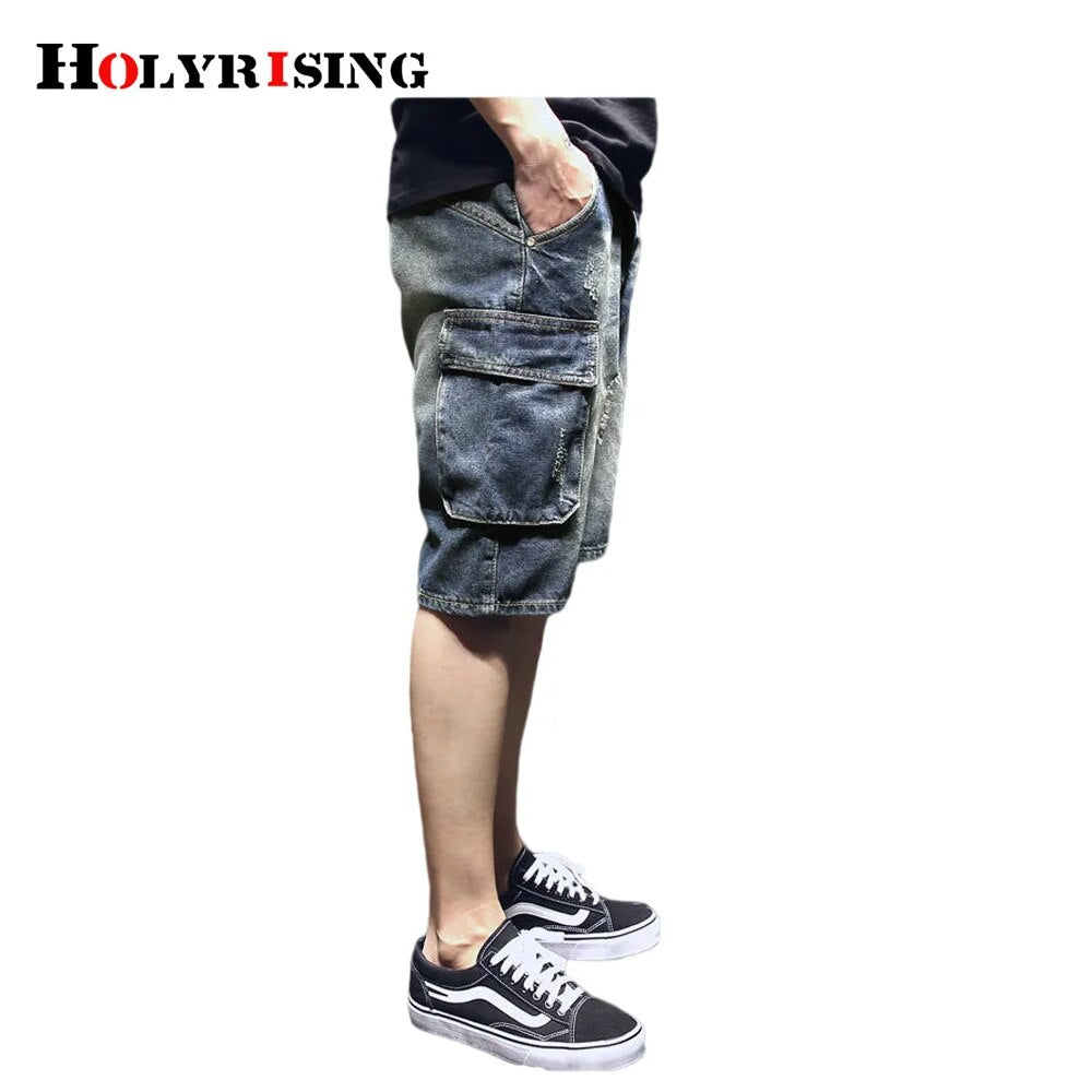 men denim shorts hot casual pockets calça masculina loose thin jeans for man button classic hole trendy summer solid 청바지 NZ061