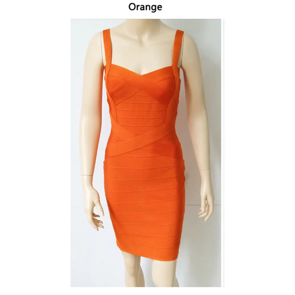 2023 New Women Sexy Spaghetti Strap Rayon HL Elastic Celebrity Bandage Dress Bodycon Mini Club Evening Party Dresses Drop Ship - KAISERINC