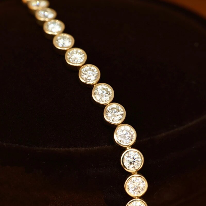 Aazuo 18K Jewelry Yellow Gold Real Diamond 5.5ct Classic Round Tennis Bracelet For Woman Upscale Trendy Wedding Engagement Party