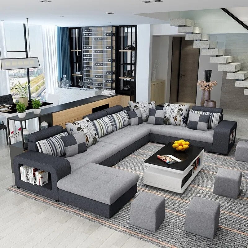 Modern Living Room Sofas 5 6 7 8 Seats Fabric Sofas Sectionals Living Room Furniture Set Hot Sale