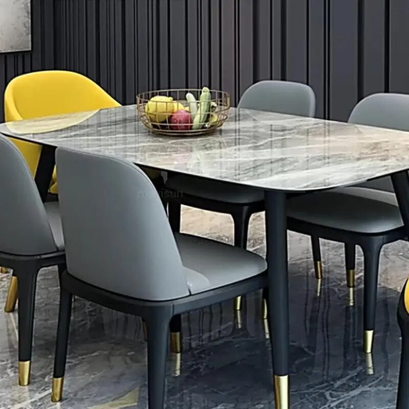 New Italian Style Luxury Dining Room Furniture Modern Creative Rectangular Marble Dining Table Dining Set 4 Chairs With Table