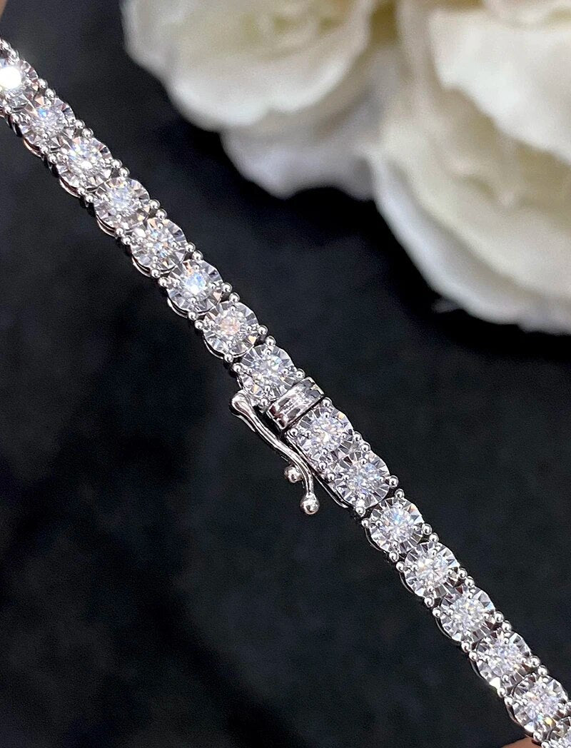 LUOWEND 18K White Gold Necklace Luxury Real Natural Diamond Elegant Tennis Necklace Minimalist Style Jewelry for Women Party