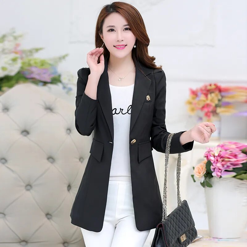 New S-3XL Blazers Women's Suits 2023 Spring Autumn Ladies Jackets Blazer All-match Slim Long-Sleeve Coat Female Suit Girl Black - KAISERINC