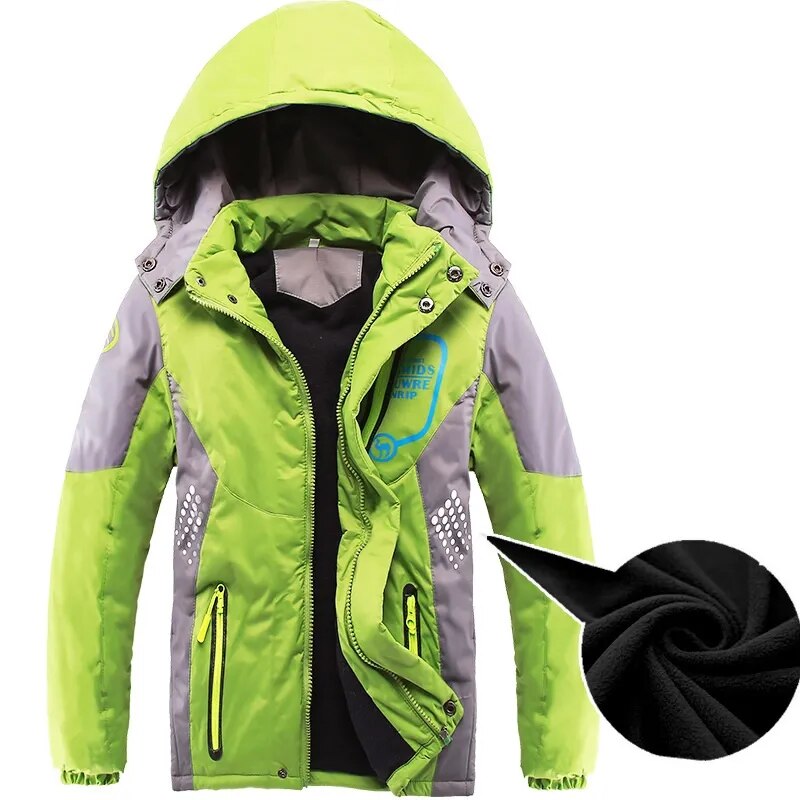 Winter Warm Fleece Padded Thick Child Coat Waterproof Contrast Detachable Hood Zipper Girls Boys Jackets Kids Outfits 3-12 Years - KAISERINC