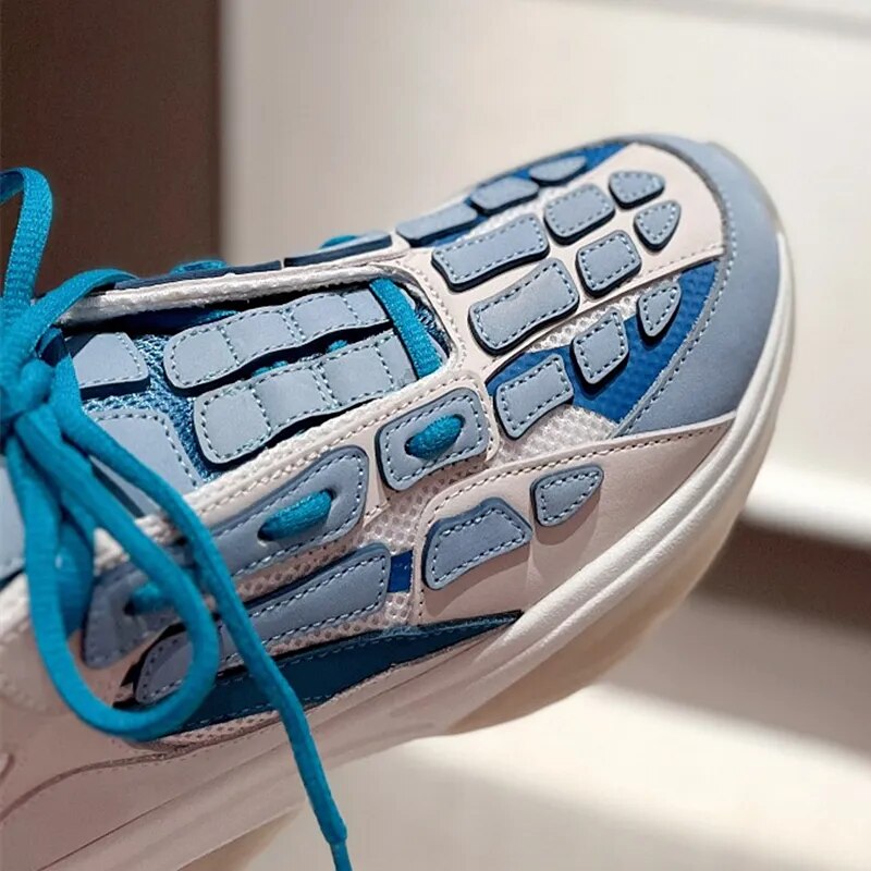 High Quality male cowhide Stitched Bone Shape Sneakers Platform Leather  Running male  Tennis Shoes