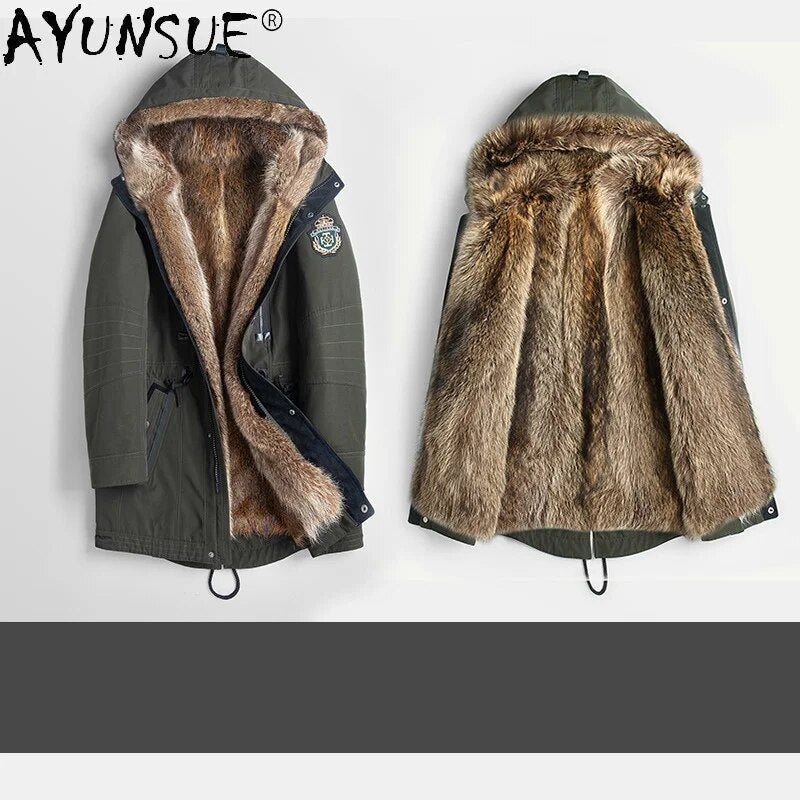 Men Clothing Winter Jacket 5XL Hooded Mens Men's Real Raccoon Fur Coat Thick Parkas Male Ropa Hombre LXR447