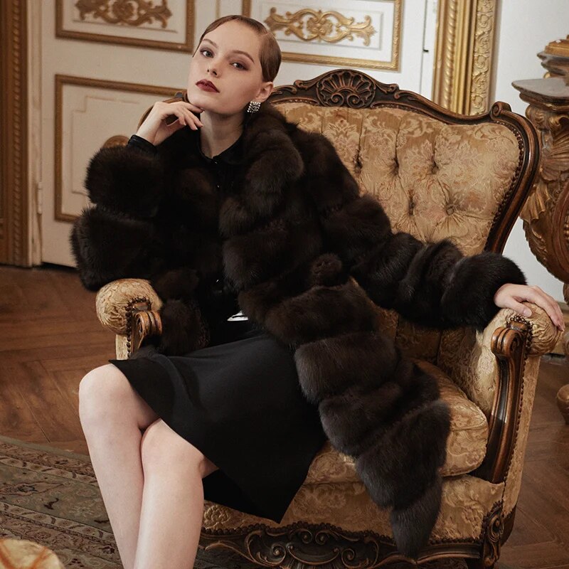 Women's Fur Coat 2223 Trend Natural Long The Sable Mink Fur Outerwear Jackets Trench Coats New in Outdoor Clothes Clothing