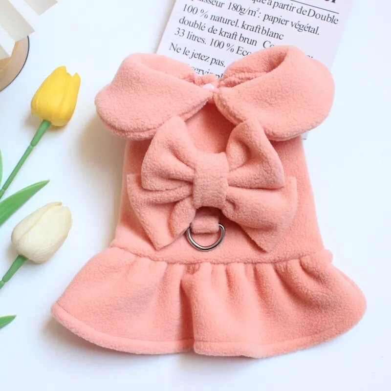 Autumn Winter Pet Dresses Christmas Wool Princess Skirt Harness Traction Cord Small Dog Coat Holiday Clothes Yorkie Poodle Puppy - KAISERINC