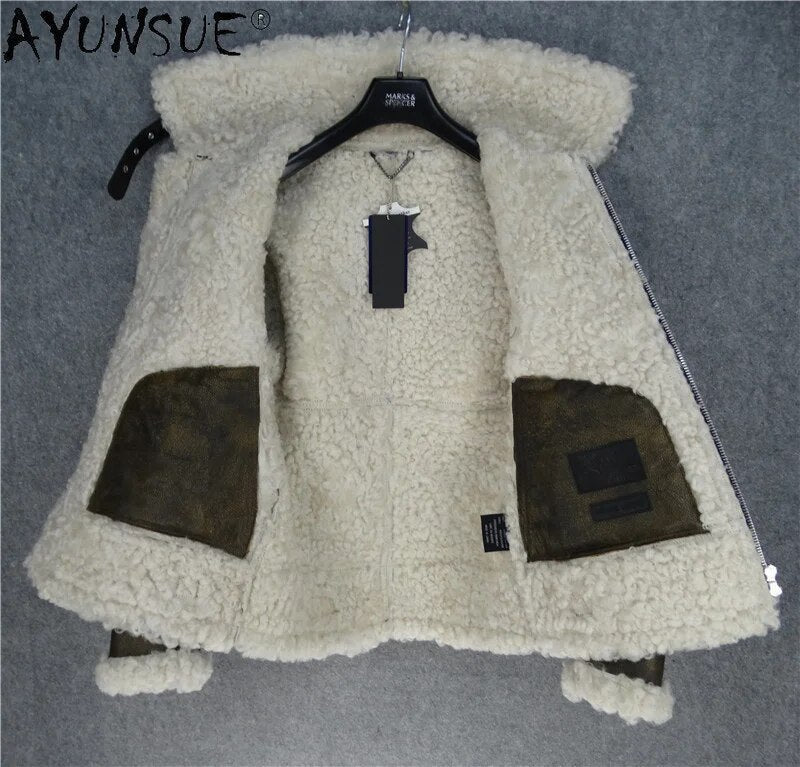 Cowhide Genuine Leather Jacket Men Clothing Shearling Coat Winter Men's Jackets Thick Mens Clothes Ropa De Hombre LXR500