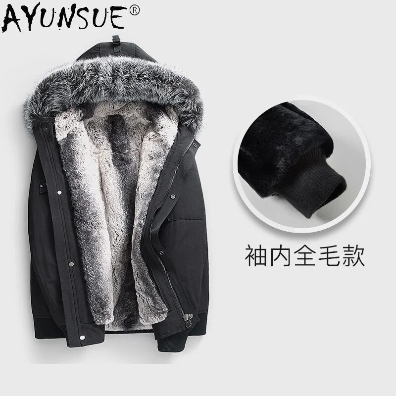 2024 Winter Men Jacket Hooded Men's Clothing Thick Parkas Camouflage Mens Clothes Real Rabbit Fur Coat Jaqueta LXR444