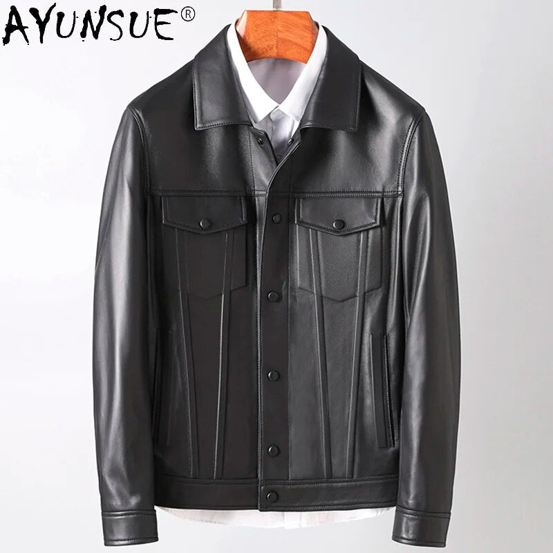 Men Clothing 2024 Men's Jacket Autumn Real Sheepskin Leather Jackets Short Clothes Korean Coat Ropa De Hombre LXR454