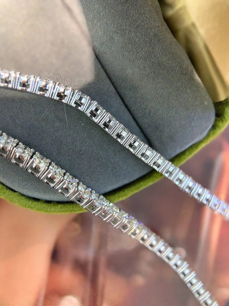 LUOWEND 18K White Gold Bracelet Real Natural Diamond Bangle Classic Party Tennis Bracelets for Women Customize