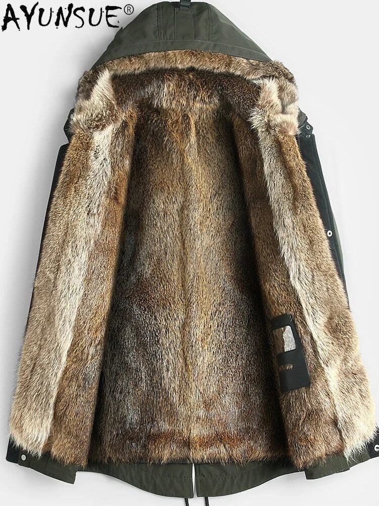 Men Clothing Winter Jacket 5XL Hooded Mens Men's Real Raccoon Fur Coat Thick Parkas Male Ropa Hombre LXR447