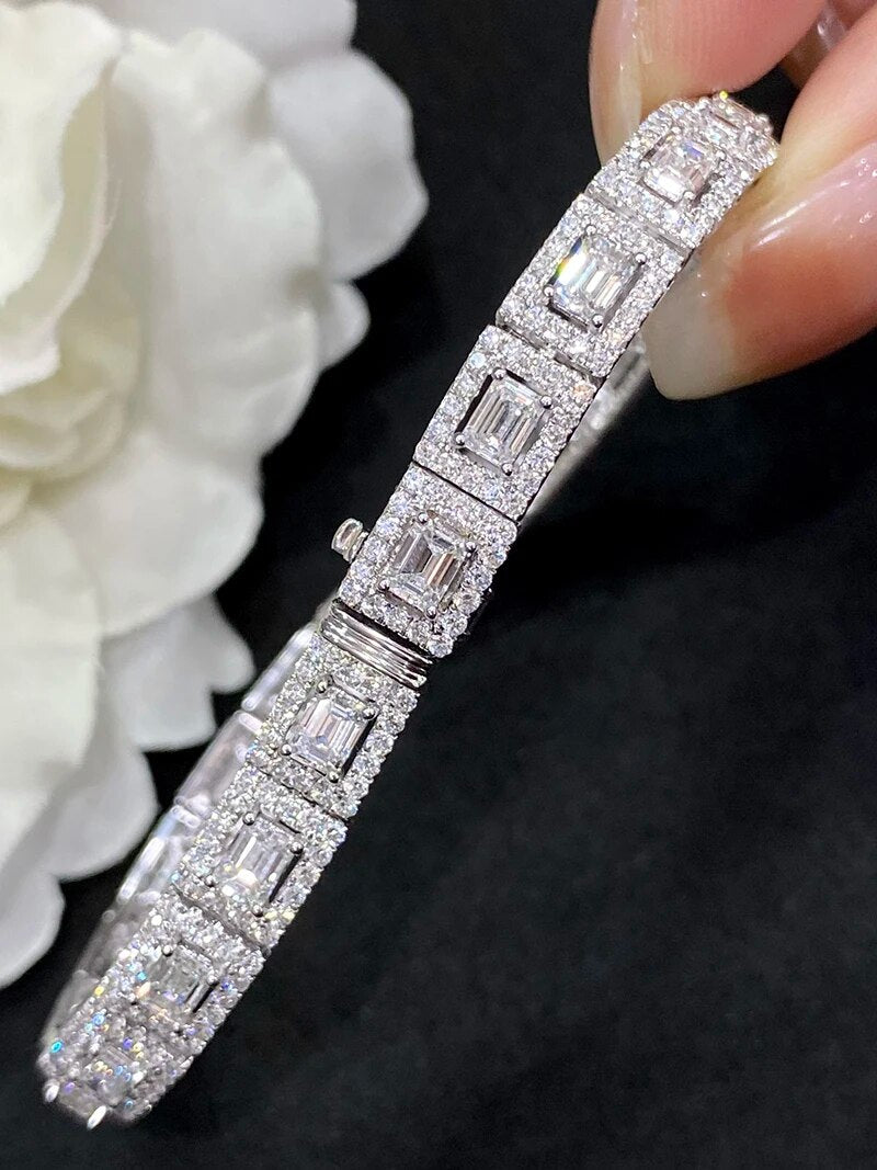 LUOWEND 100% 18K White Gold Bracelet Luxury Real Natural Diamonds 7.8carat Bracelet Wedding Jewelry for Women Engagement Party
