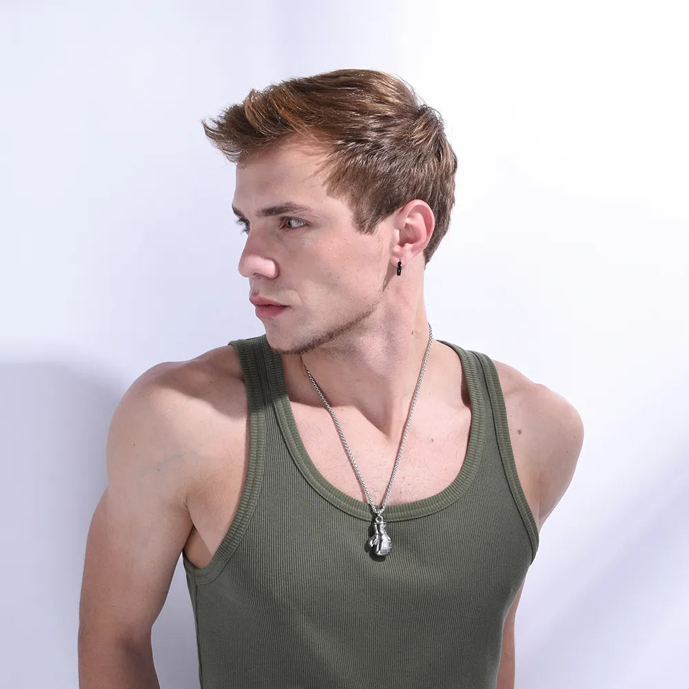 U7  Boxing Necklace for Man 24" Wheat Link Chain Gloves Stainless Steel Sport GYM Fitness Fighting Pendant Sporty Punk Jewelry