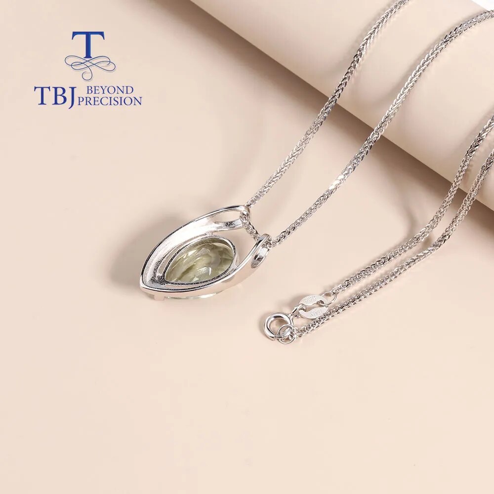 Hot sale V shape pendant 925 sterling silver with natural green amethyst fine jewelry for girls Black Friday & Christmas gift