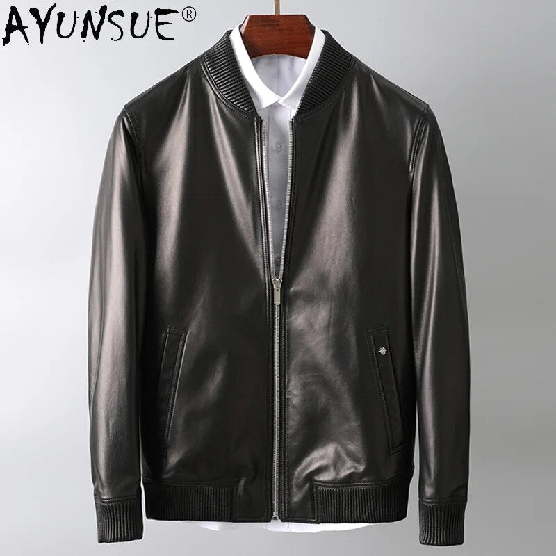 Men Jacket Genuine Leather Jackets Mens 5XL Sheepskin Clothes 2024 Men's Clothing Bomber Coat Male Hommes Veste LXR463